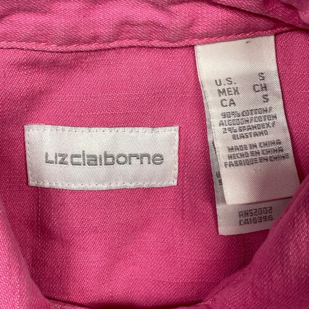 Liz Claiborne Denim Jacket Womens Small Pink Stretch Button Front‎ Trucker Coat